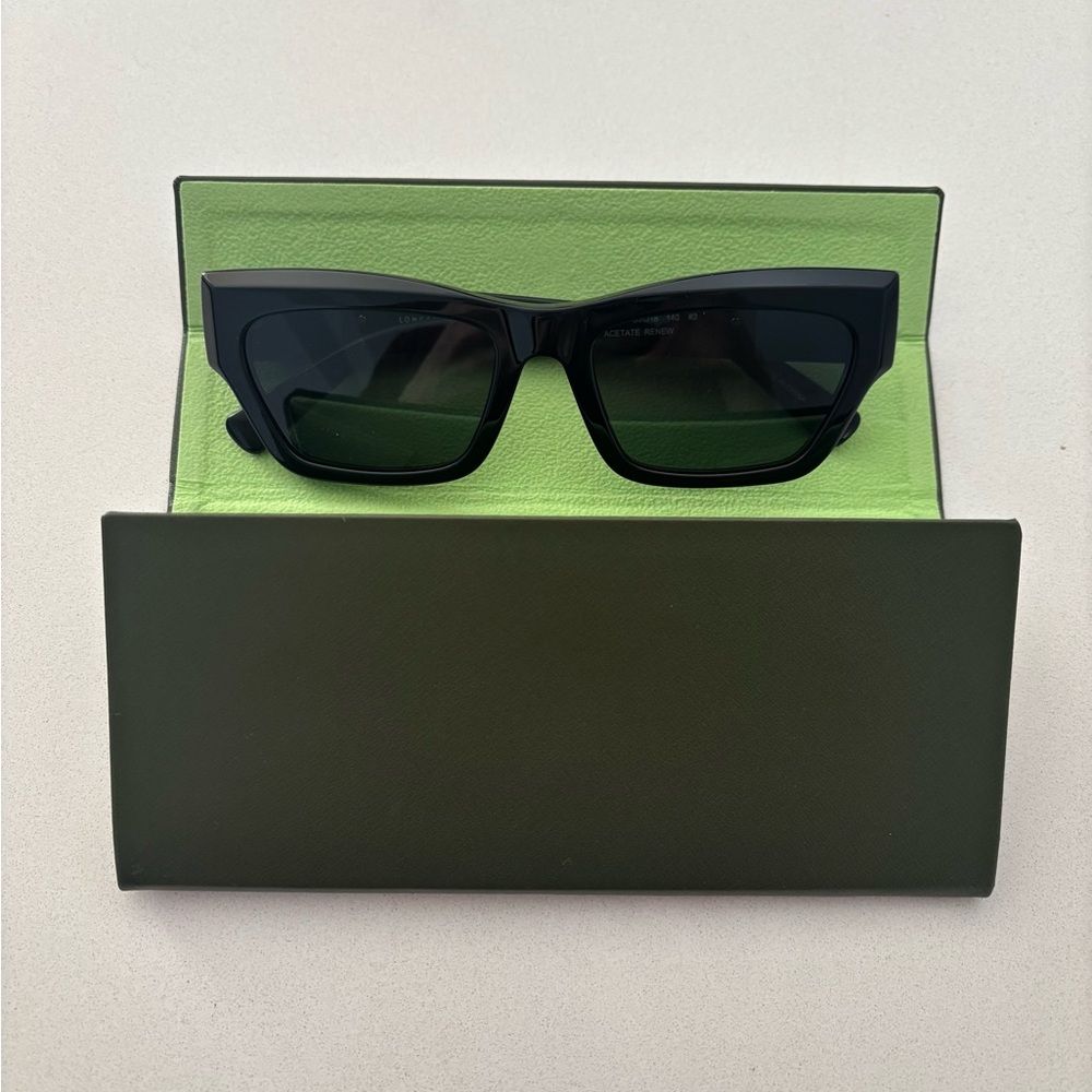 Longchamp Black Rectangular Women's Sunglasses Blue Logo